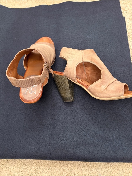 Miz Mooz Shoes - Miz Mooz Blush Tan Peep-Toe Cutout Block Heel Sandals